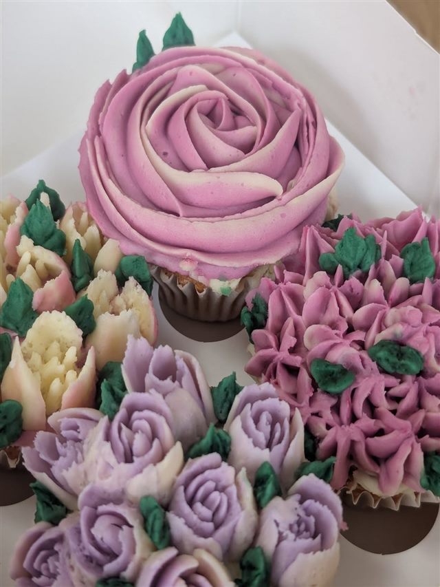 Freshly decorated cupcakes
